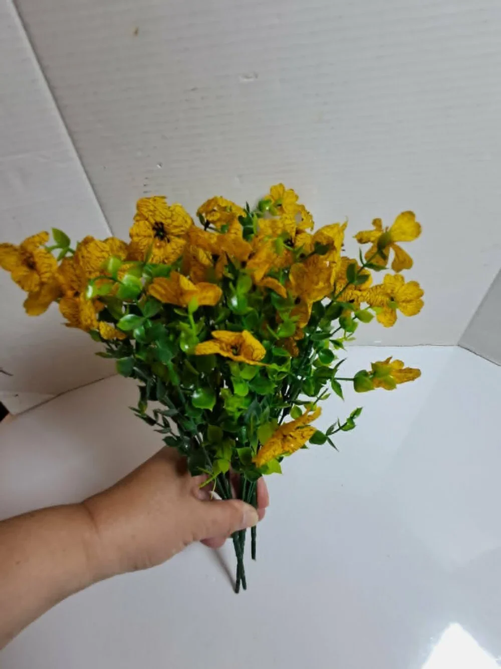 3 Bundles Artificial Yellow Flowers Green Leaves Floral Home Decor